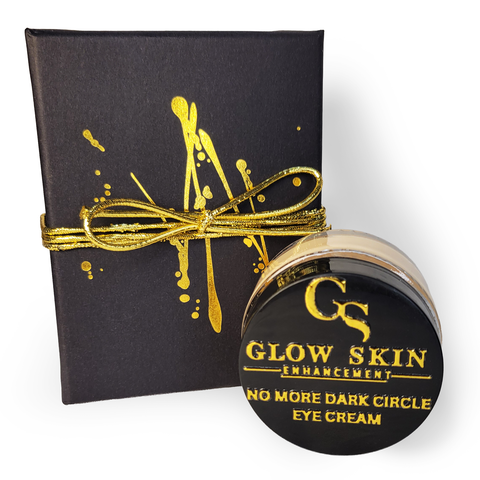 Glow Skin Enhancement eye cream jar with black box on a white background